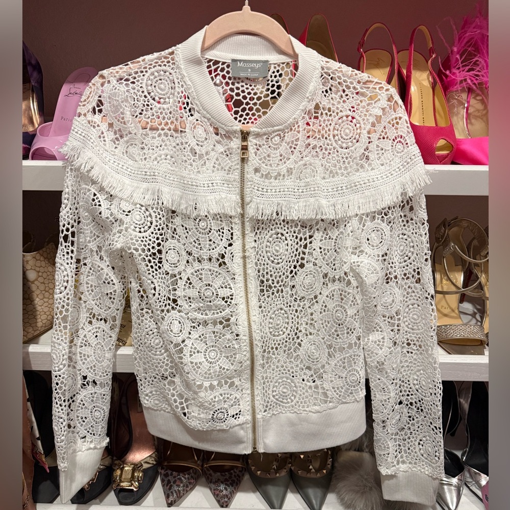 Masseys White Lace Bomber Jacket